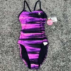 TYR Girls Youth One Piece Swimsuit - Purple and Black 24